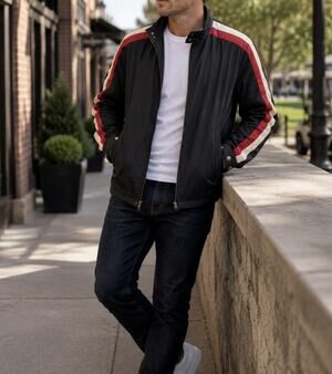 Cole Haan Windbreaker Jacket Men’s XL Black Red Racing Stripe Mesh Lined Zip